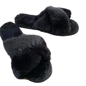 Faux Fur Hard Bottom Slippers Slides Animal Furry Fuzzy Lounge Loungewear